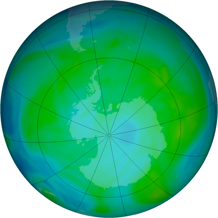 Antarctic ozone map for 31 December 2004